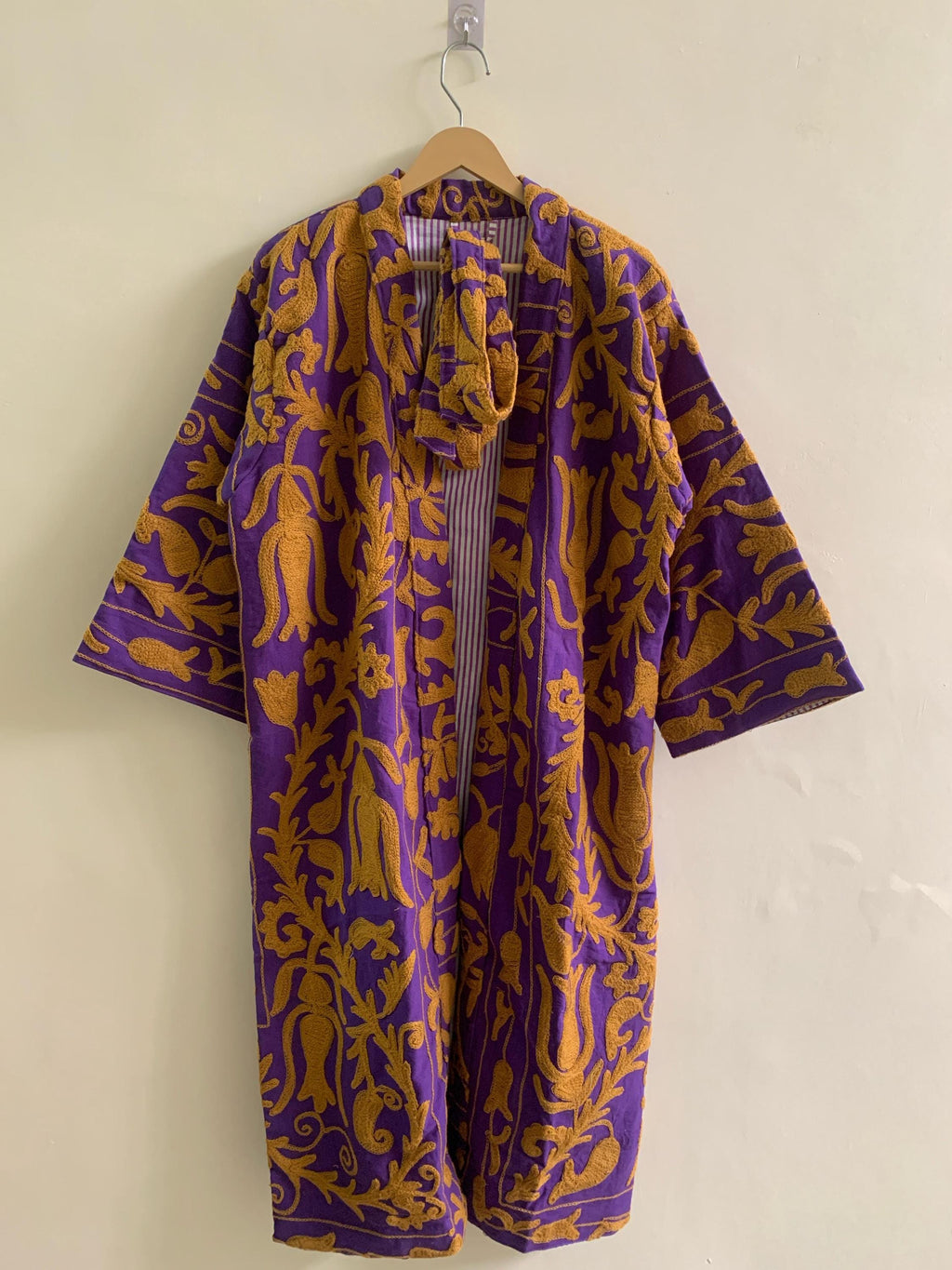 Boho Duster Kimono Jacket | Embroidered Unisex Kimono | Purple Cotton Canvas Robe | Beach Cover Up | Festival Wear | Gift for Her
