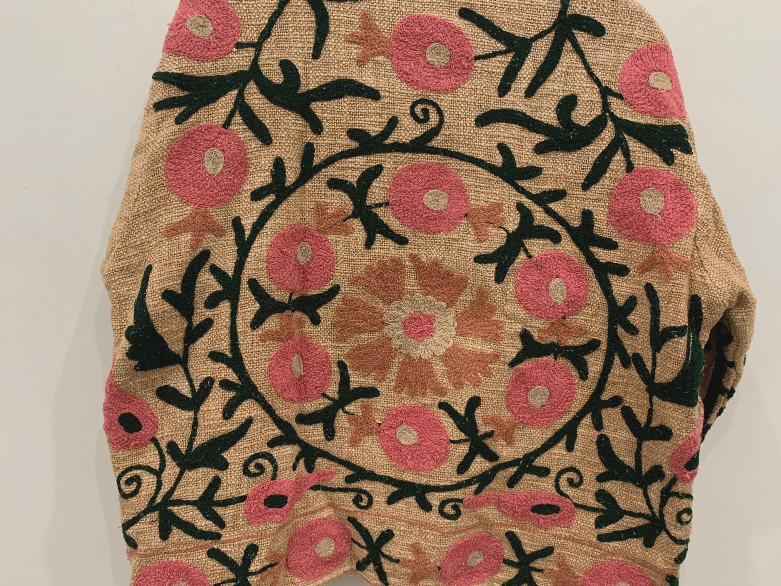 Boho TNT Fabric Suzani Short Jacket | Embroidered Jacket | Vintage Uzbek Textile | Floral Bomber Coat | Bohemian Outerwear | Gift For Her