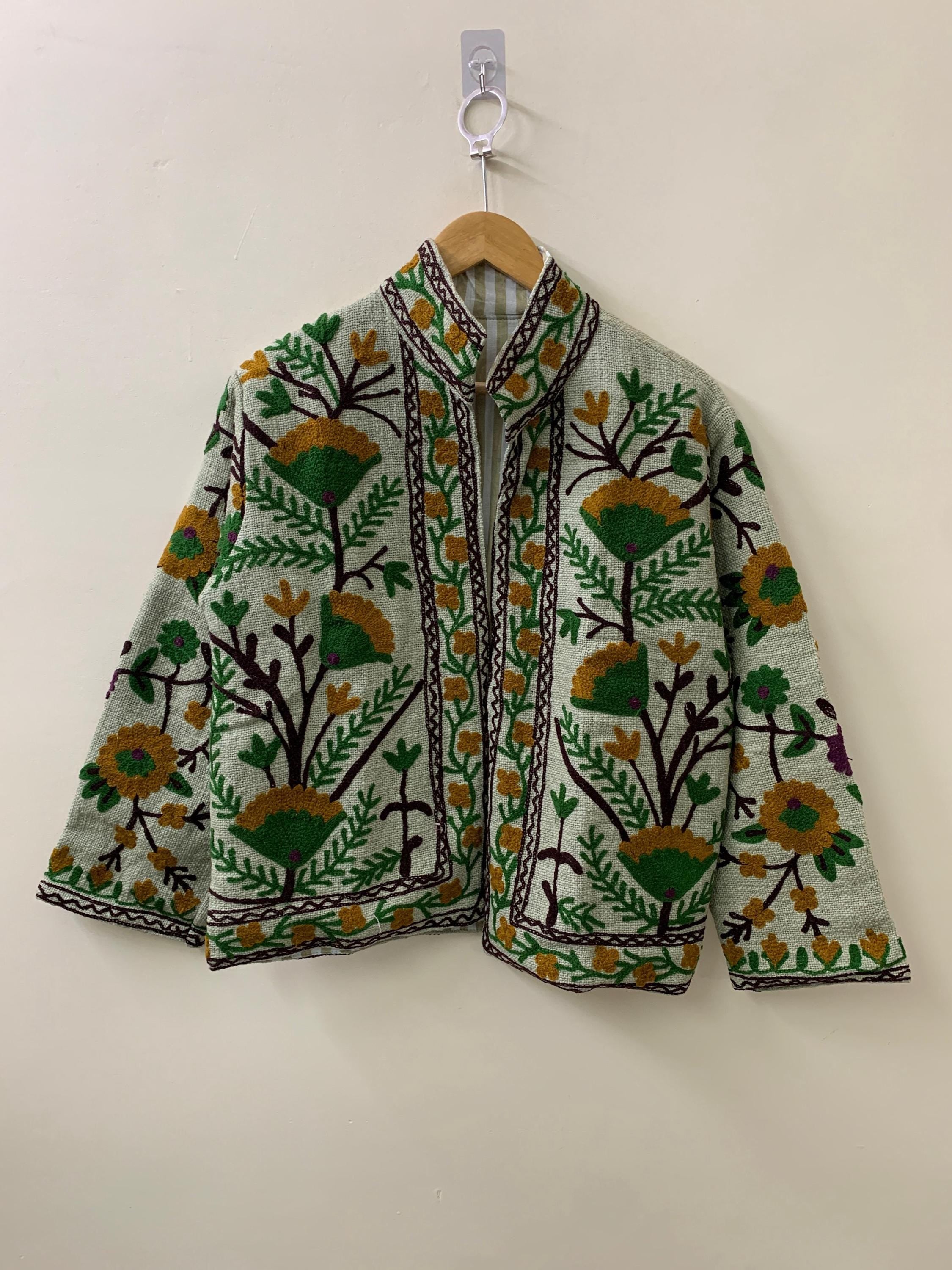 TNT Suzani Short Jacket | Embroidered Kimono Jacket | Uzbek Artisan Coat | Vintage Suzani Jacket | Boho Winter Coat | Gift for Her