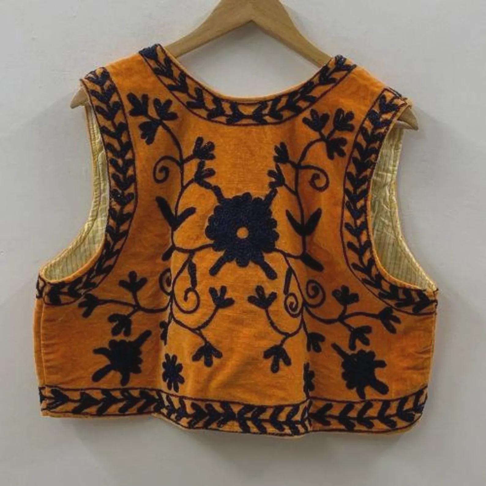 Embroidered Velvet Boho Vest | Handmade Indian Ethnic Waistcoat | Sleeveless Festival Jacket | Cotton Inside | Bohemian Layer