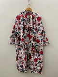 Floral Velvet Winter Kimono Robe | Boho Lounge Wear | Pink Botanical Print Winter Robe with Belt | Women’s Warm Dressing Gown | Gift for Her
