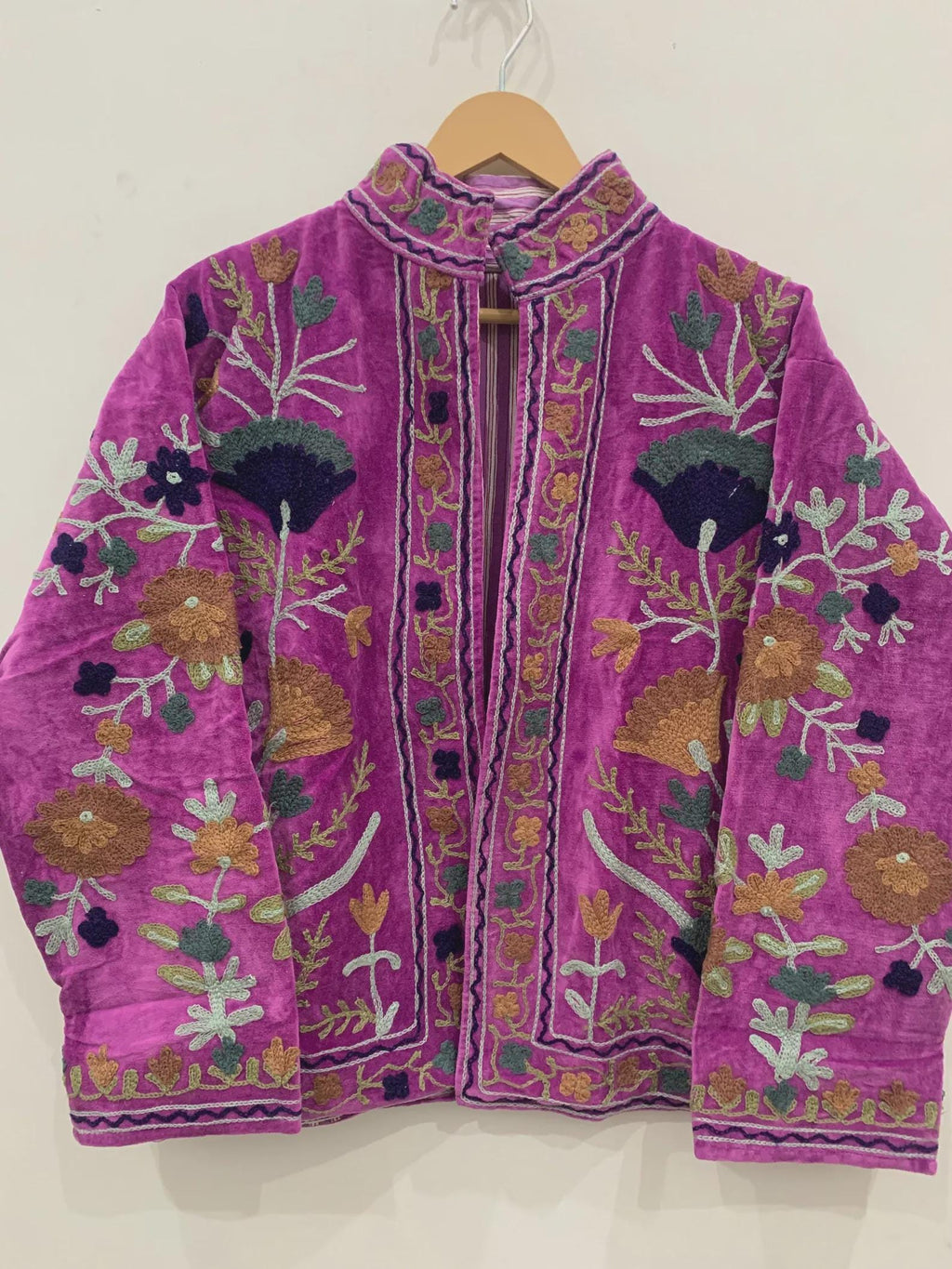 Purple Floral Suzani Embroidered Short Jacket | Suzani Bomber Women's Jacket | Embroidery Short Coat | Boho Jacket Coat | Gift For Her