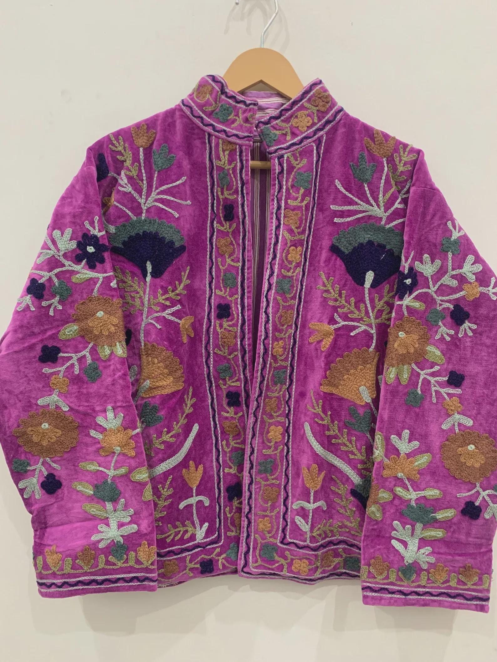 Purple Floral Suzani Embroidered Short Jacket | Suzani Bomber Women's Jacket | Embroidery Short Coat | Boho Jacket Coat | Gift For Her