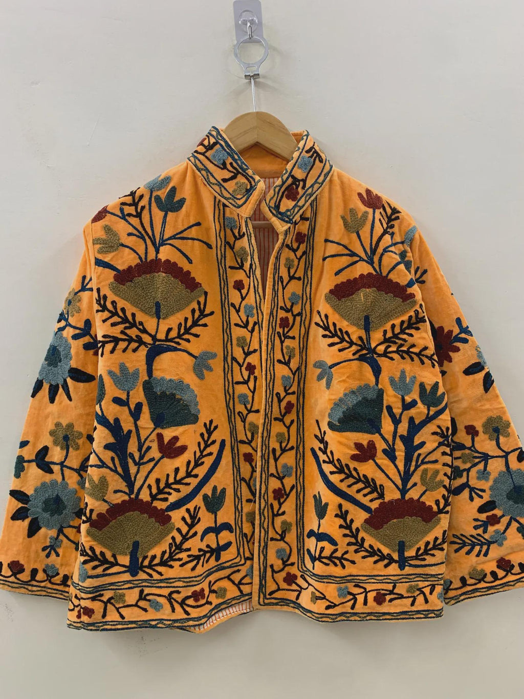Ethnic Traditional Suzani Velvet Winter Jacket | Handmade Embroidered Boho Coat | Short Festival Kimono Outerwear | Gift for Her