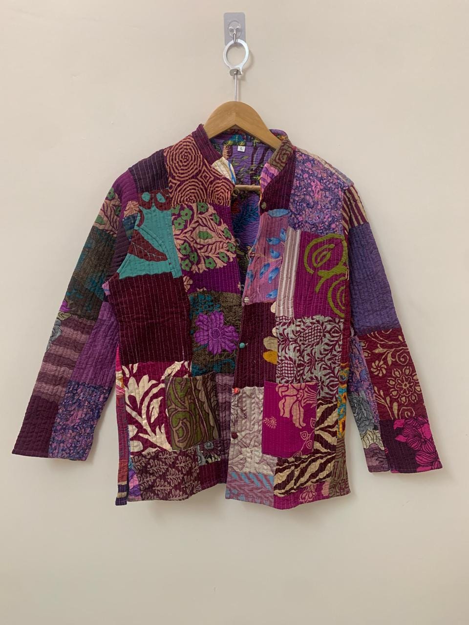 Pure Silk Reversible Patchwork Jacket | Kantha Blazer | Buttoned Quilted Coat |Handmade Vintage Fabric Jacket |Bohemian Outerwear |Gift idea