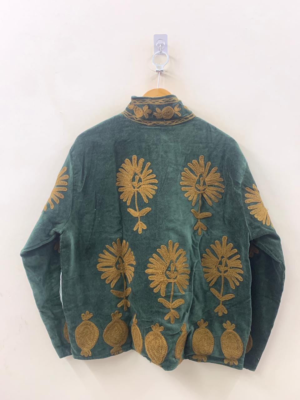 Green Velvet Suzani Embroidered Boho Jacket, Gift For her, Short Festival Coat, Ethnic Bohemian Outerwear ,Winter Boho Coat, Unisex  Jacket