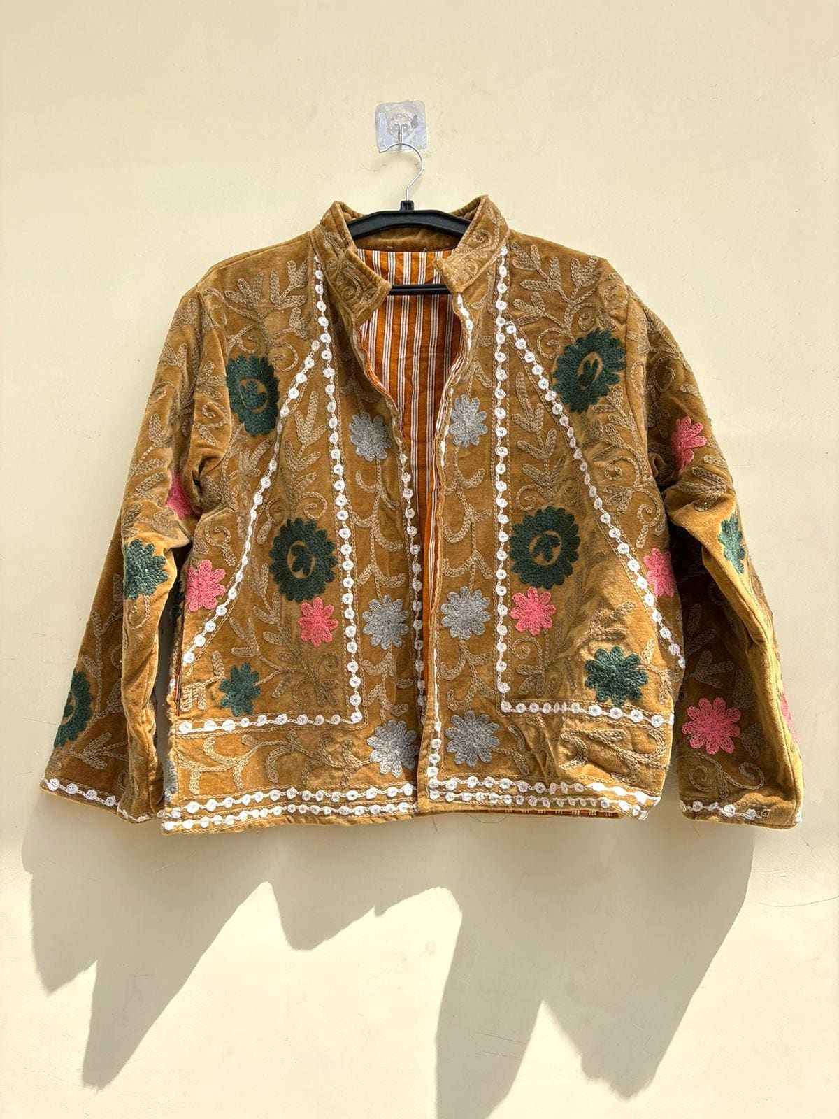 Velvet Suzani Jacket | Floral Embroidery Jacket  | Bohemian Coat | Warm Winter Coat | Artisanal Outerwear | Gift For Her | Cropped Coat