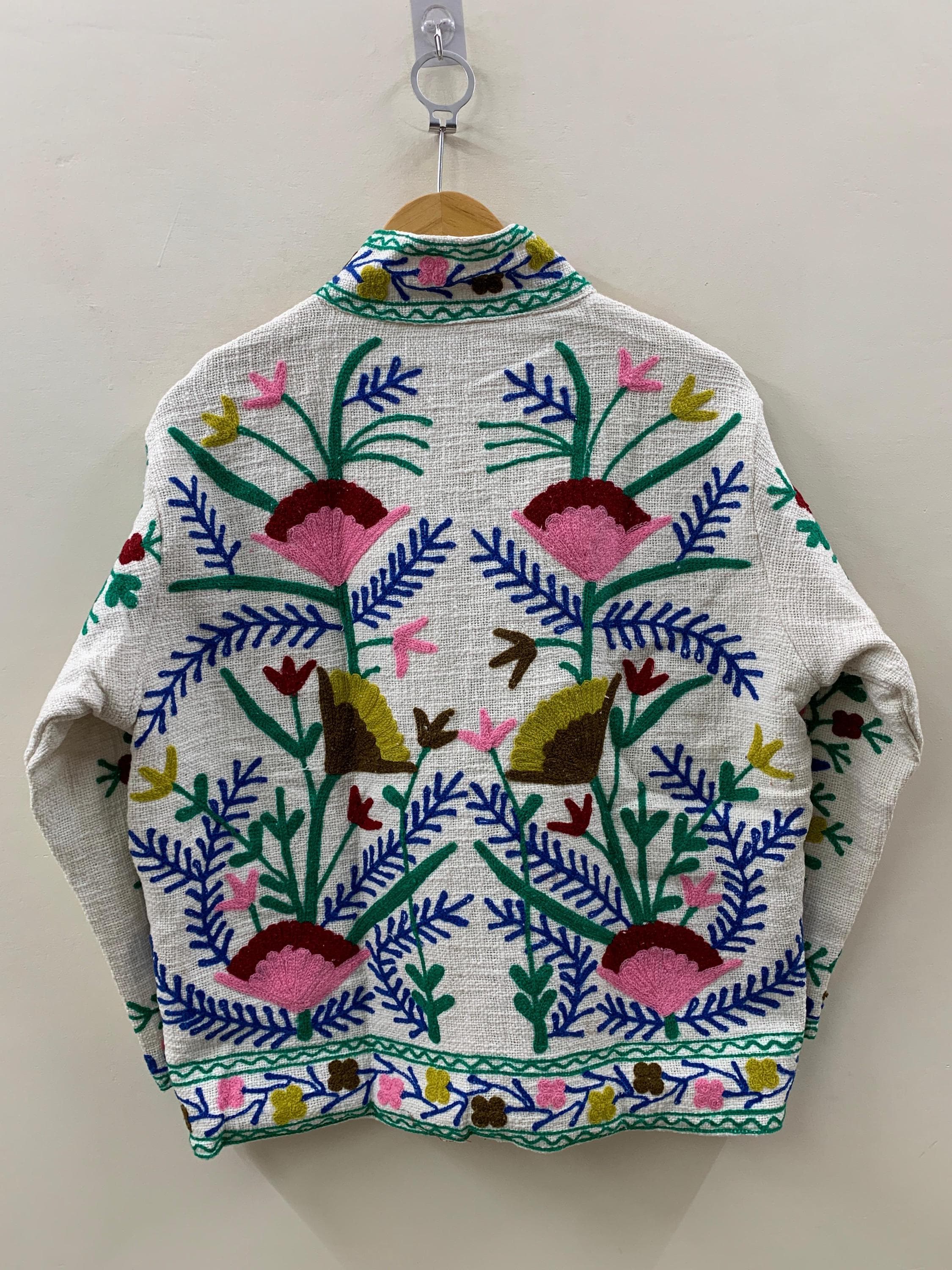 Handmade Suzani Embroidery Spring Jacket, Women's Quilted Jacket, Ethnic Unisex Coat, Suzani Short Quilted Jacket | Gift For Her | Outerwear