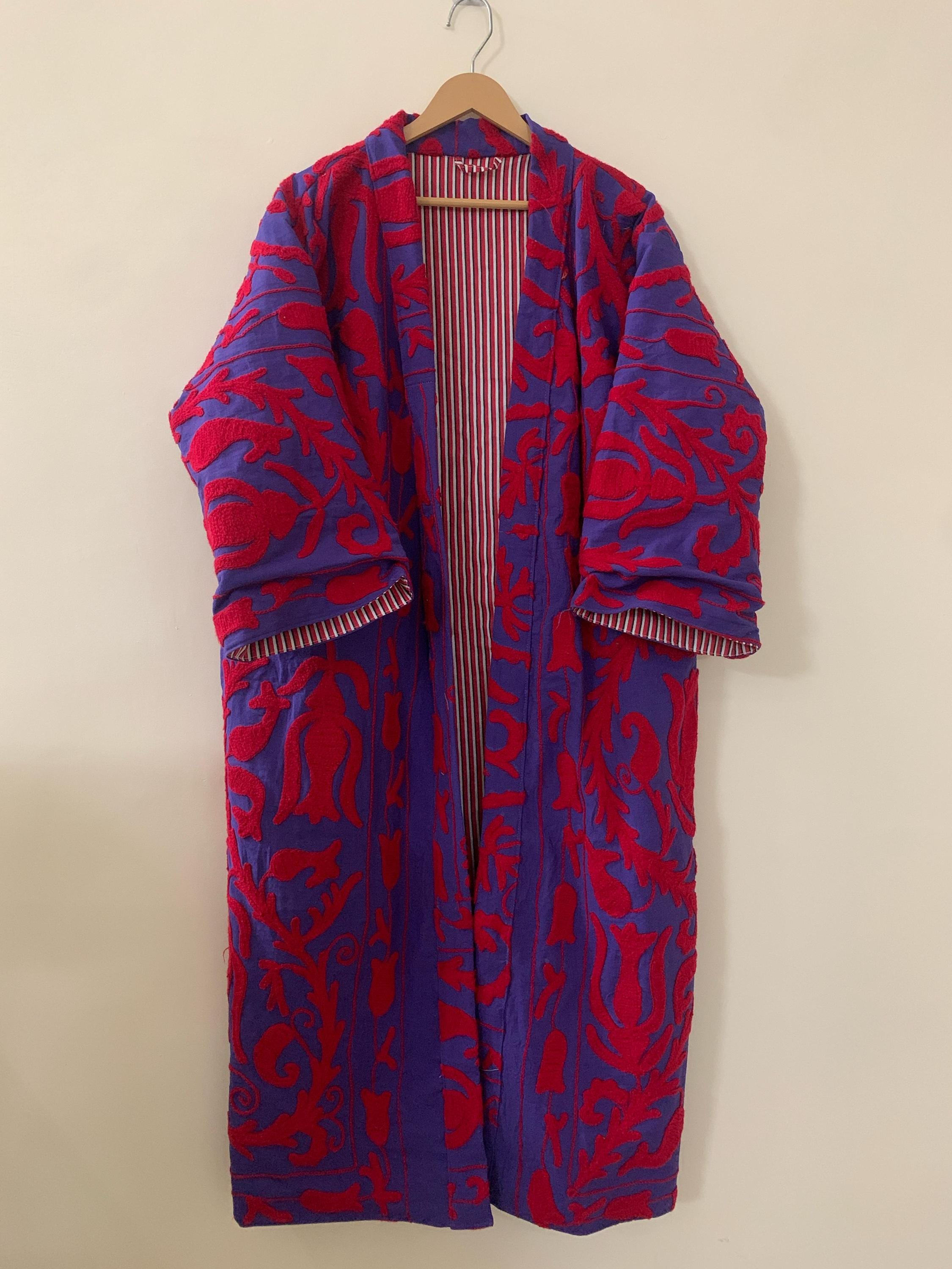 Handmade Canvas Cotton Kimono Long Jacket |Hand Embroidered Robe |Boho Clothing | Artisan Statement Piece Kimono | Loungewear Spring Kimono