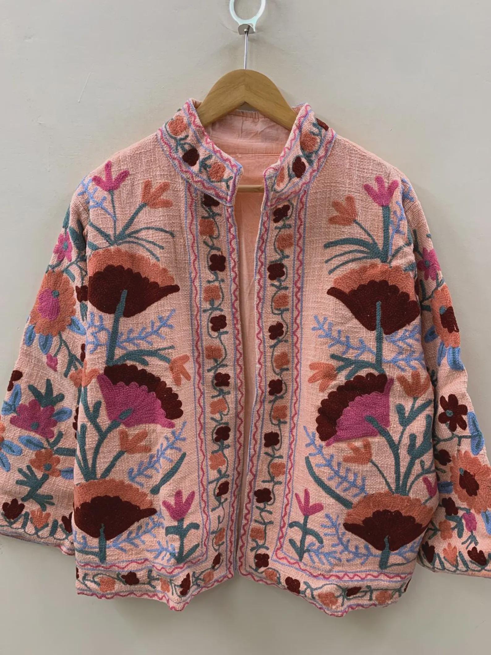 TNT Fabric Suzani Embroidery Quilted Jacket, Winter Wear Duster Jacket, Women's Coat