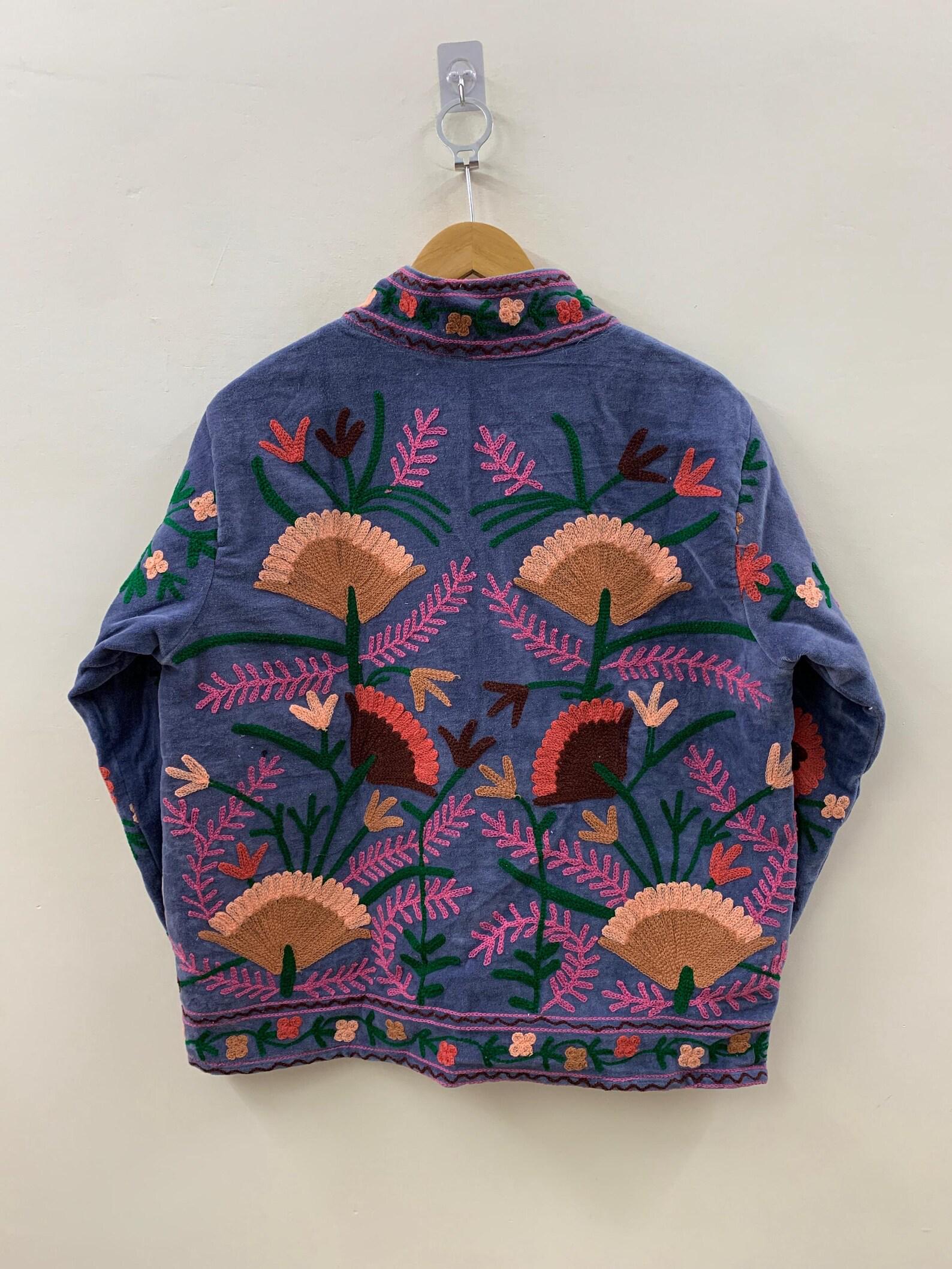 Indian Style Velvet Embroidery Suzani Jacket | Boho Coat | Unisex Bridesmaid Gift | Winter Jacket | Kimono Robe, Duster Jacket, Gift For Her