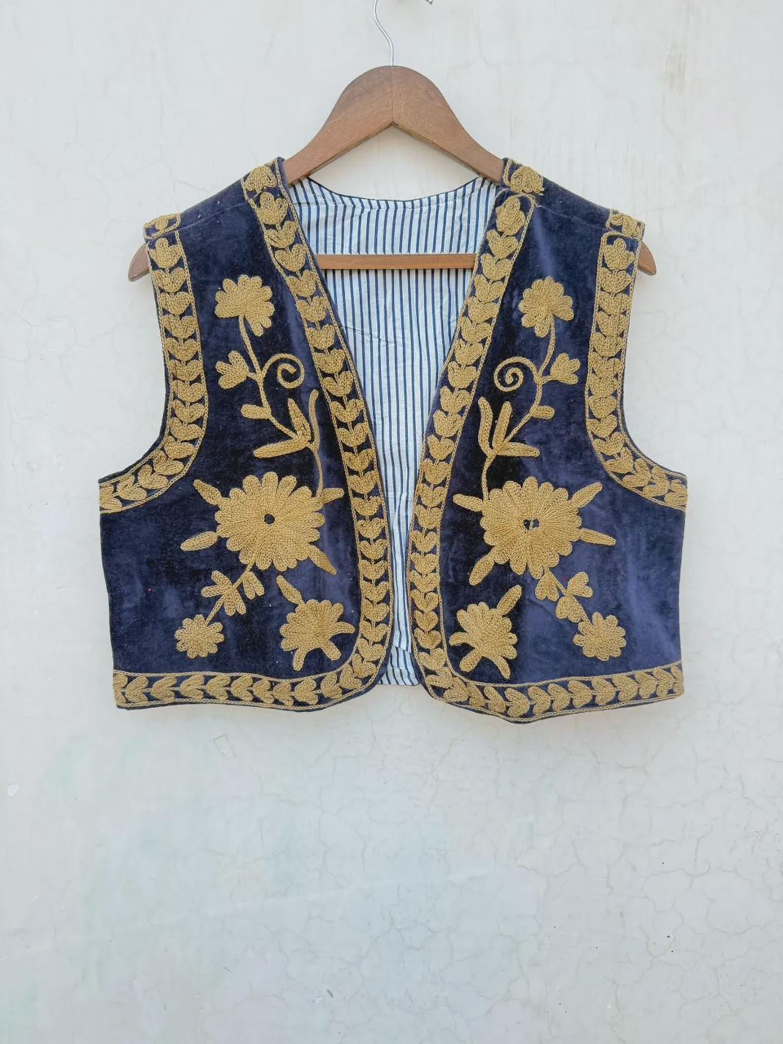 Hand-Embroidered Floral Velvet Vest | Sleeveless Boho Suzani Jacket | Handmade Bohemian Women’s Waistcoat Vest