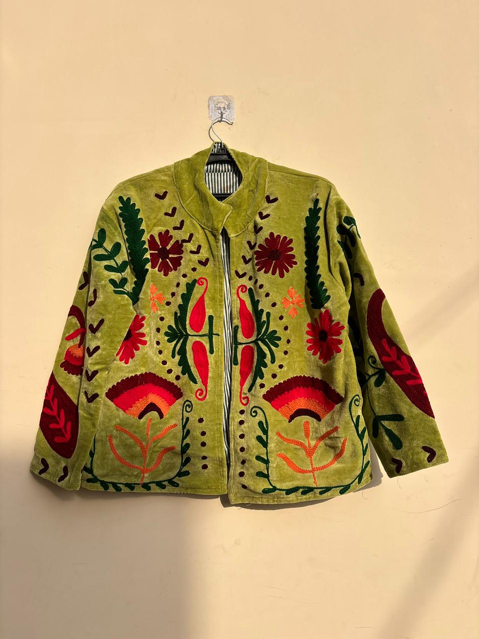 Handmade Suzani Velvet Jacket | Floral Embroidered Coat | Ethnic Jacket | Warm Winter Outerwear Women | Gift for Her | Traditional Jacket