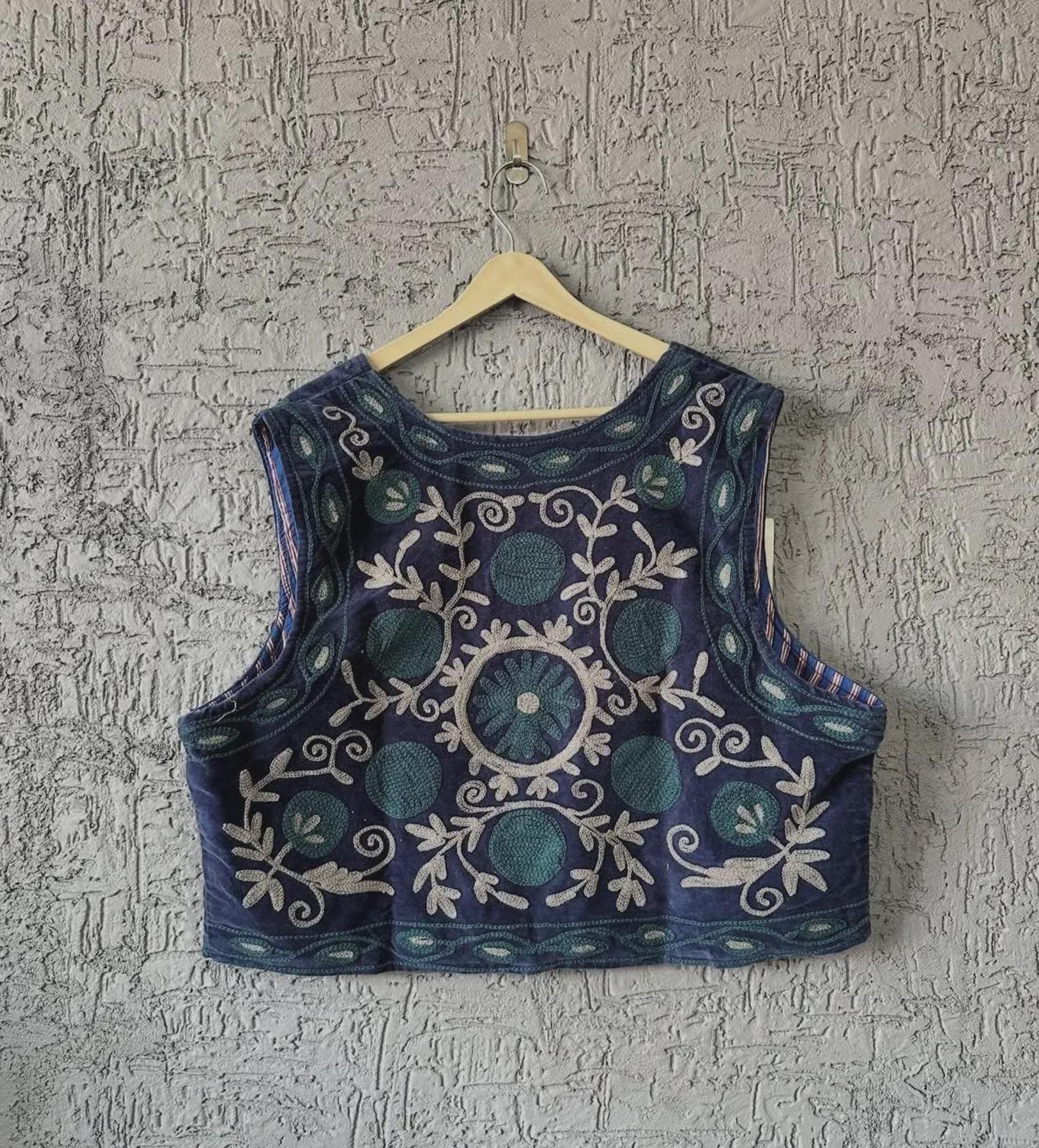 Handmade Velvet Waistcoat | Boho Embroidered Vest | Indian Ethnic Sleeveless Jacket | Cotton Lining | Vintage Bohemian Clothing
