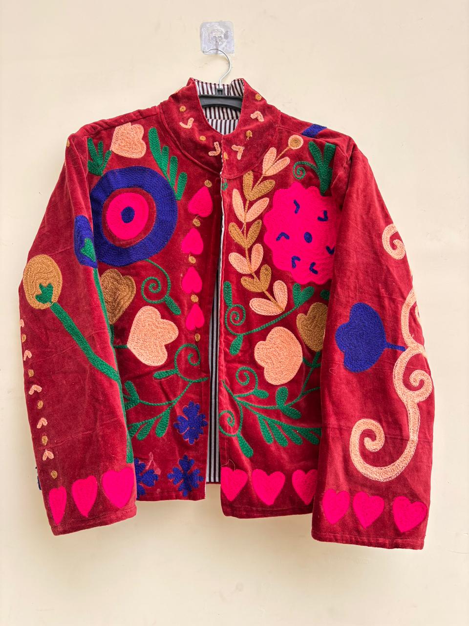 Suzani Velvet Jacket Women | Embroidered Kimono Coat | Boho Vintage Jacket | Warm Winter Outerwear | Handmade Artisan Coat | Gift for Her