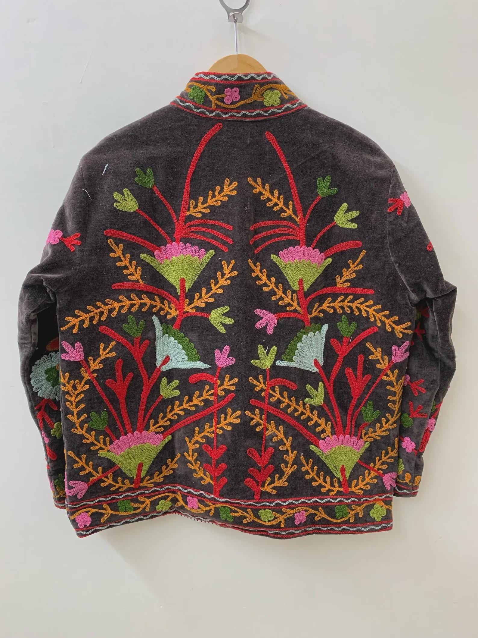 Suzani Embroidered Velvet Winter Jacket | Handmade Short Festival Coat | Ethnic Bohemian Outerwear | Winter Kimono Jacket | Gift For Wife