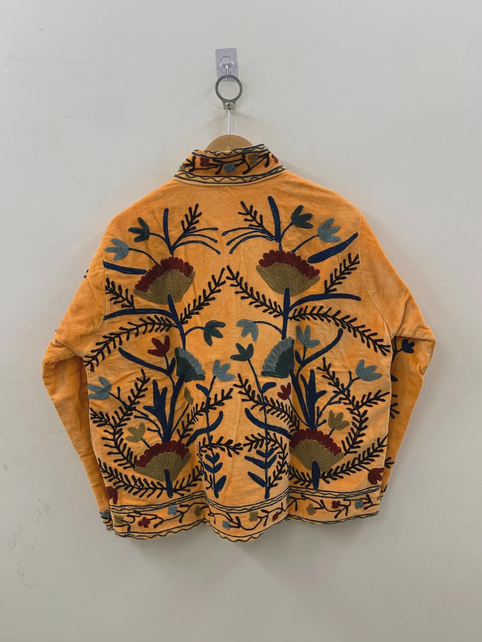Ethnic Traditional Suzani Velvet Winter Jacket | Handmade Embroidered Boho Coat | Short Festival Kimono Outerwear | Gift for Her