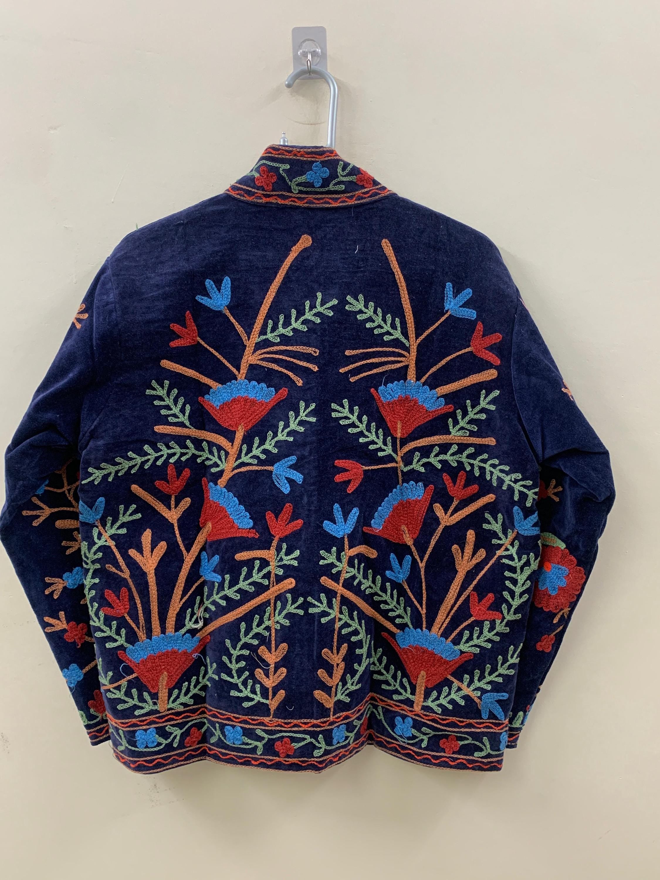 Boho Suzani Velvet Coat | Embroidered Short Jacket Women | Vintage Ethnic Outerwear | Cropped Coat | Winter Wear Outerwear | Gift For Her