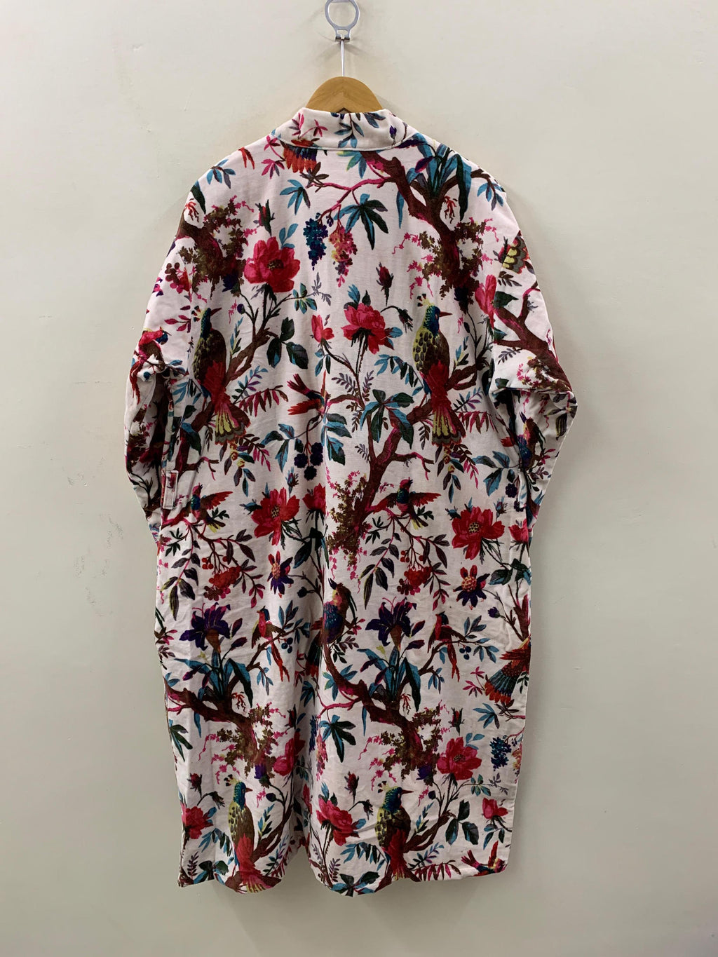 Floral Velvet Winter Kimono Robe | Boho Lounge Wear | Pink Botanical Print Winter Robe with Belt | Women’s Warm Dressing Gown | Gift for Her