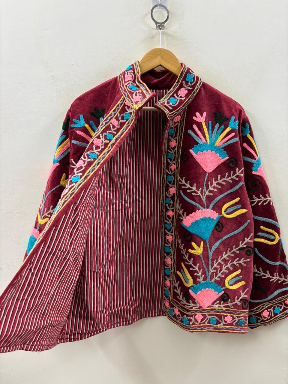 Ethnic Suzani Embroidered Velvet Winter Jacket | Handmade Short Festival Coat | Bohemian Outerwear | Winter Kimono Jacket | Gift For Wife