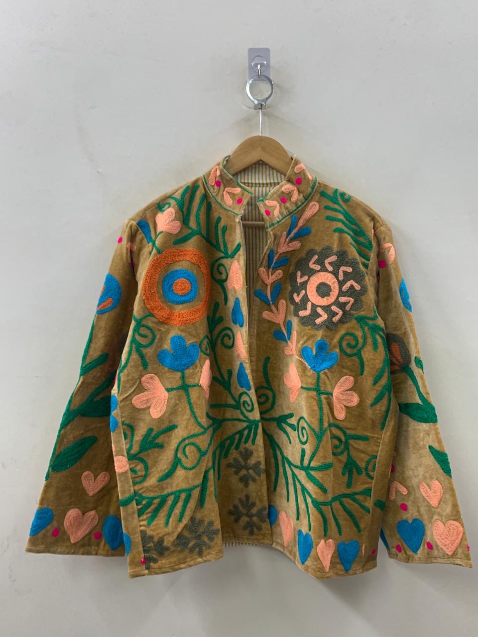 Boho Velvet Suzani Jacket | Hand Embroidered Ethnic Coat for Women | Vintage Bohemian Short Jacket | Winter Warm Kimono Coat | Gift for Her