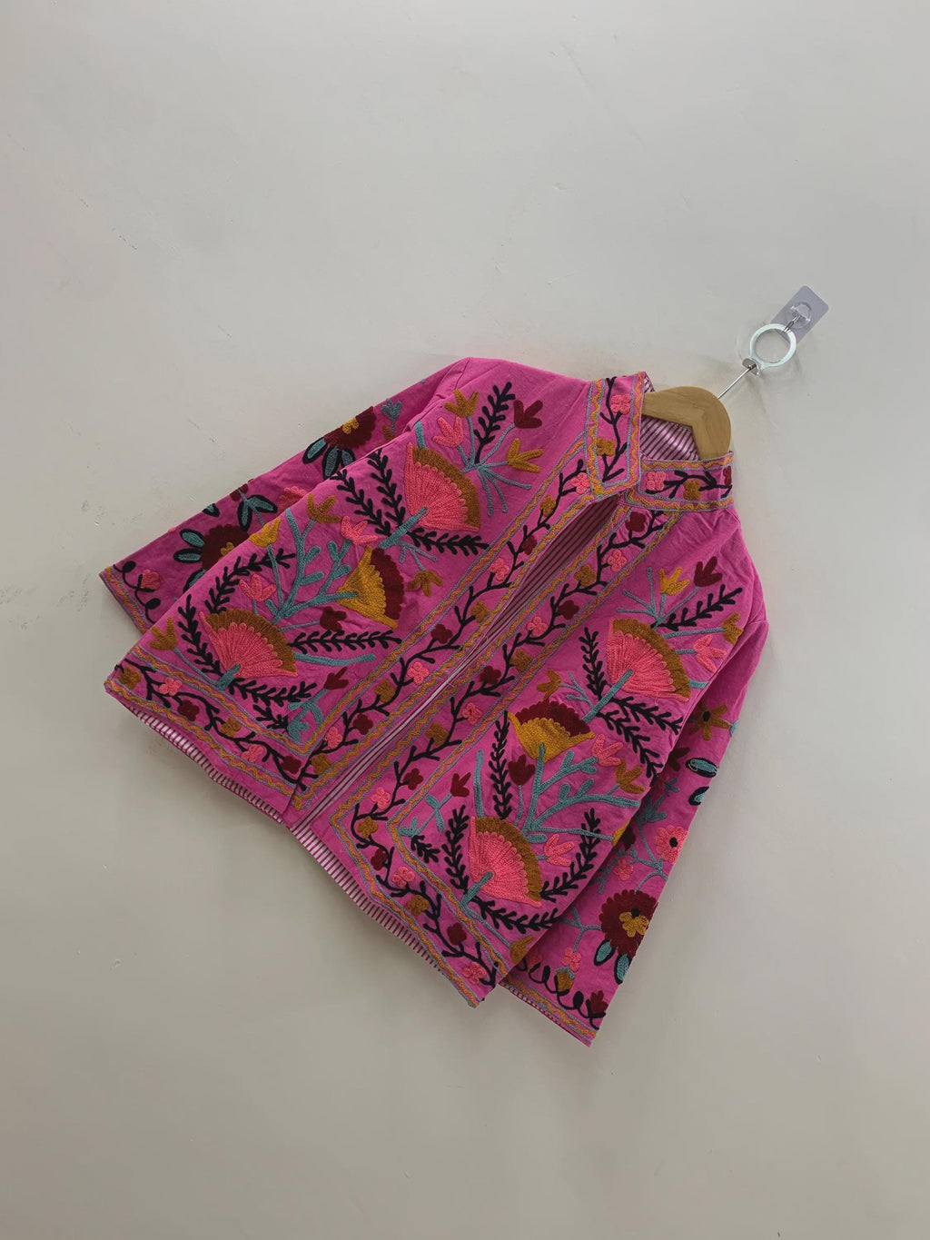 Pink Cotton Suzani Short Jacket | Handmade Embroidered Boho Coat | Floral Bohemian Festival Jacket | Ethnic Artisan Outerwear |Gift for Her