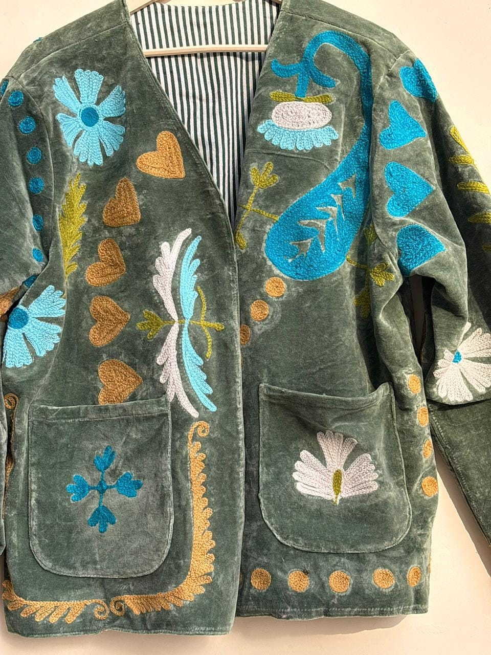 Suzani Velvet Jacket | Embroidered Coat | Traditional Coat | Cropped Jacket | Warm Winter Outerwear | Gift for Her | Bohemian Outerwear