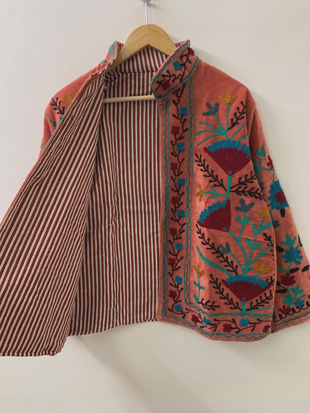 Handmade Suzani Embroidered Velvet Winter Jacket | Ethnic Boho Festival Coat | Short Kimono Outerwear | Gift for Her