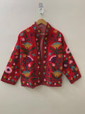 Red Suzani Embroidery Short Jacket | Velvet Suzani Jacket | Floral Multicolor Jacket | Bohemian Coat|  Winter Fashion |Ethnic Gift For Her