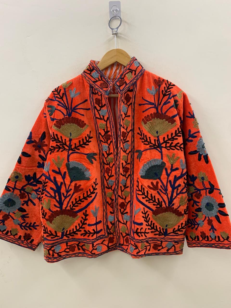 Boho Velvet Suzani Jacket | Short Embroidered Ethnic Coat | Vintage Bomber Jacket Women | Winter Outfit | Festival Jacket | Gift for Her