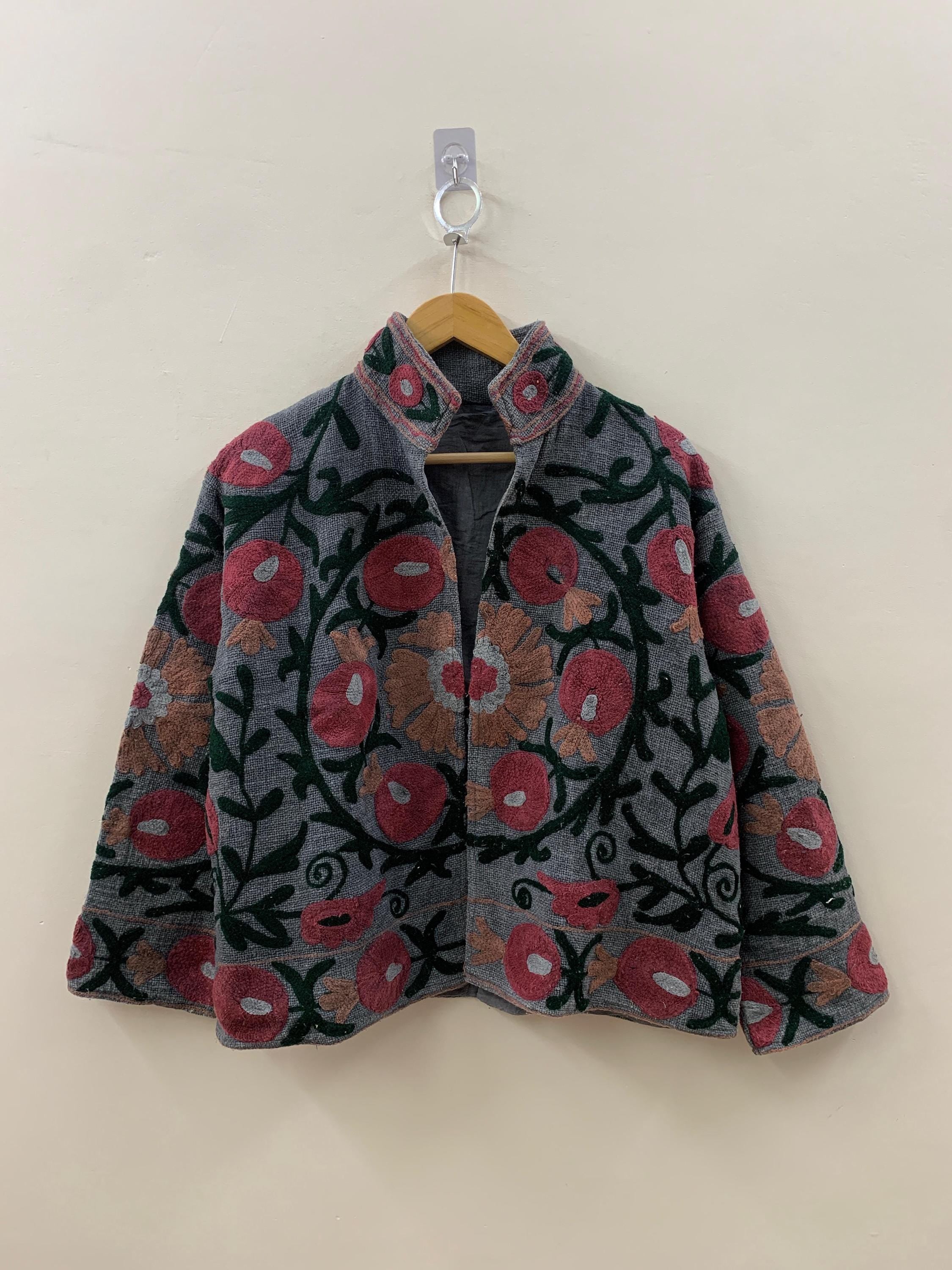 Grey TNT Fabric Suzani Jacket | Boho Coat| Gift For Her| Suzani Embroidery Jacket | Winter Wear Coat | Women's Coat | Suzani Short Jacket