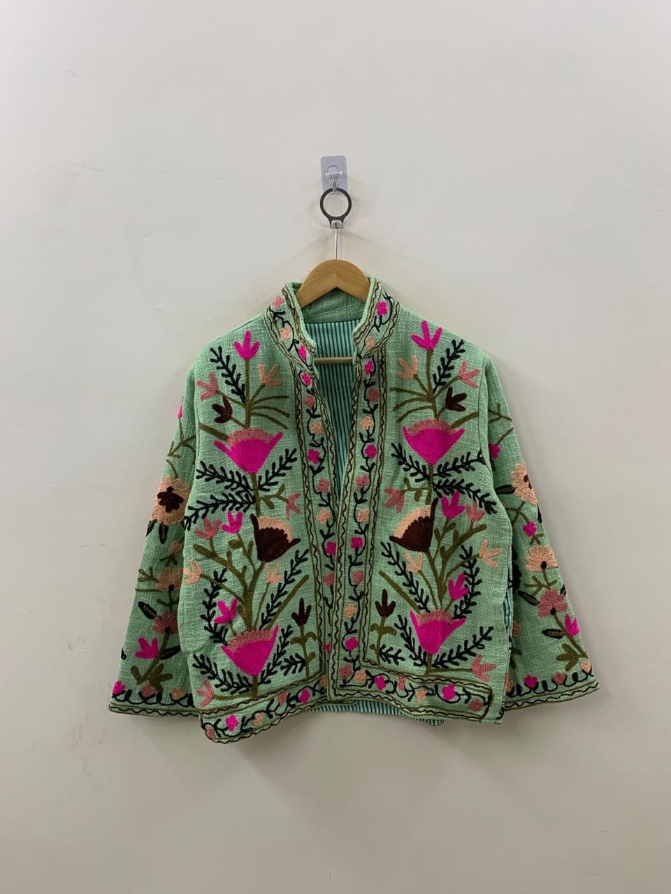 Green Suzani TNT Short Jacket | Suzani Embroidery Jacket | Winter Women's Jacket | Suzani Coat | Gift For Her | Duster Jacket | Bomber Coat