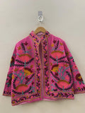 Pink Cotton Suzani Short Jacket | Handmade Embroidered Boho Coat | Floral Bohemian Festival Jacket | Ethnic Artisan Outerwear | Gift for Her