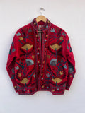 Red Hand Embroidered Velvet Suzani Jacket | Bohemian Festival Coat | Gift For Her | Winter Warm Kimono Coat  | Oversized Boho Jacket