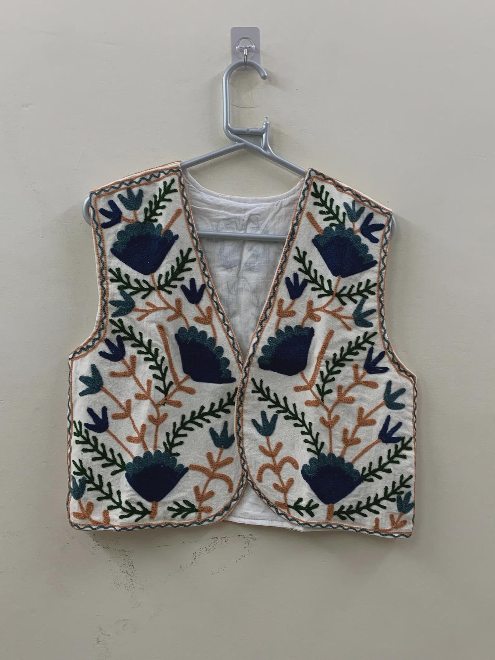 Boho Suzani Embroidered Vest | Handmade Floral Cotton Waistcoat | Vintage Ethnic Suzani Jacket | Festival Bohemian Vest | Gift for Her