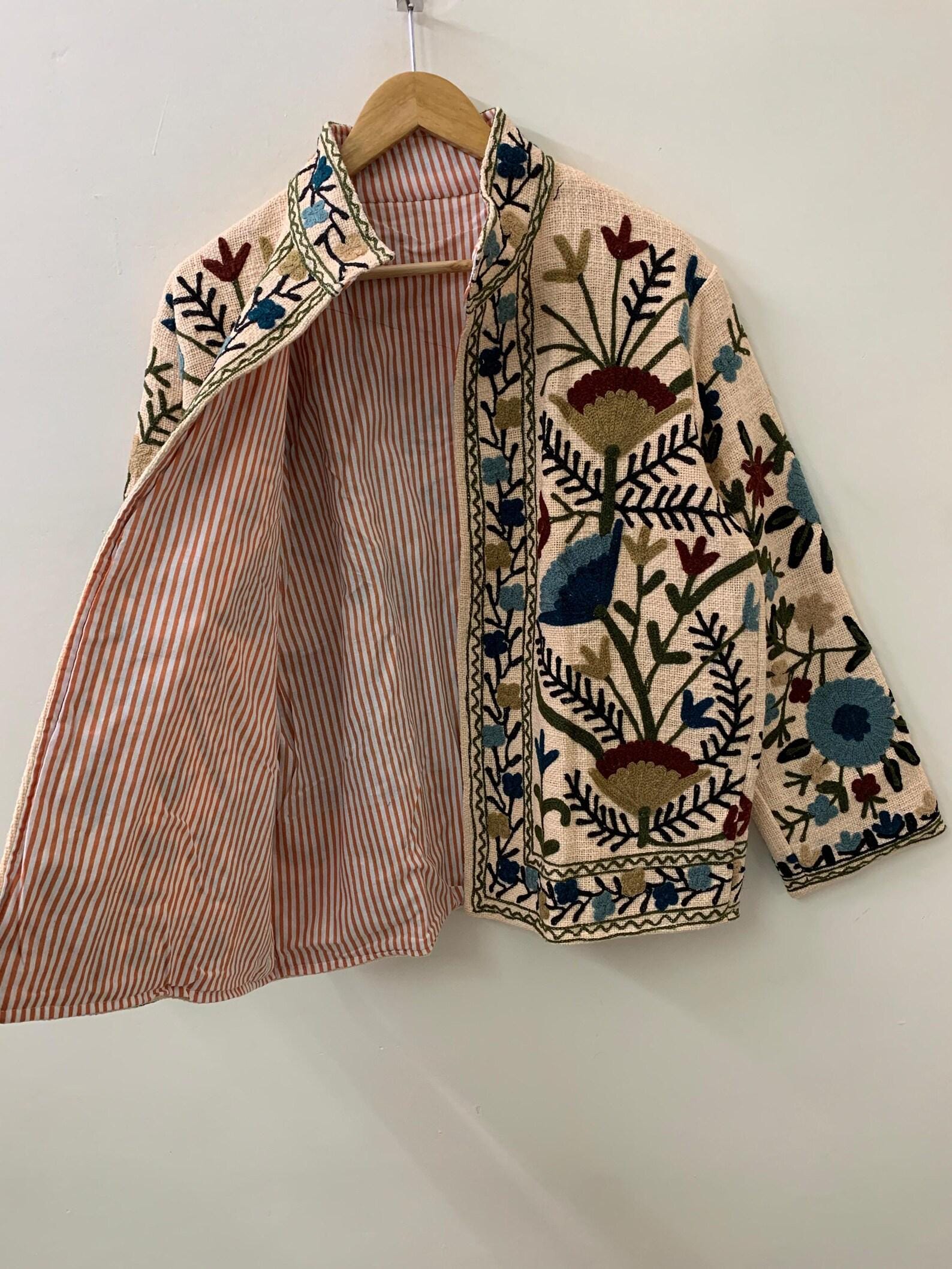 TNT Fabric Suzani Embroidery Short Jacket, Winter Wear Duster Jacket, Women's Coat