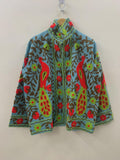 Green Cotton Suzani Embroidered Coat |Summer Coat |Ethnic Floral Peacock Jacket |Festival Clothing |Bohemian Spring Outerwear |Gift For Her