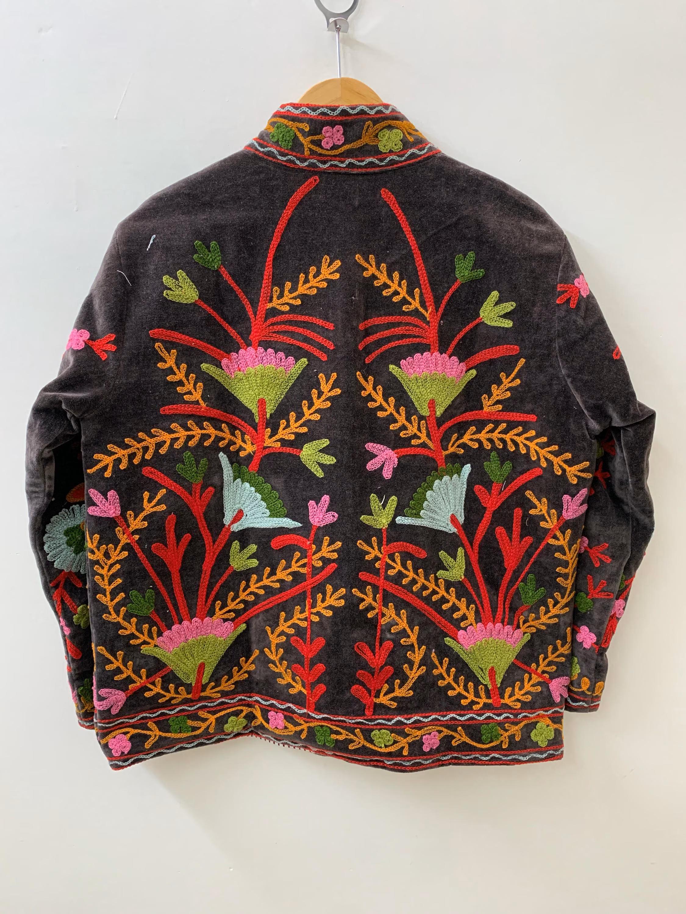Embroidered Velvet Suzani Winter Jacket | Indian Boho Style Coat | Spring Bomber Jacket | Gift For Her | Suzani Outerwear | Duster Jacket