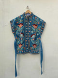 Blue Velvet Suzani Embroidered Vest | Boho Festival Floral Waistcoat | Handmade Ethnic Jacket | Sleeveless Bohemian Layer | Gift for Her