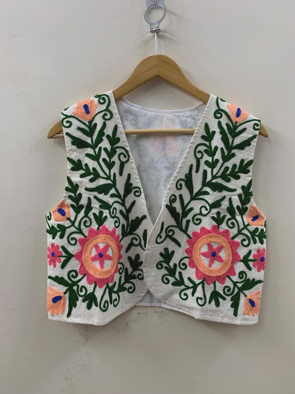 Suzani Embroidered Cotton Vest | Boho Floral Waistcoat | Handmade Ethnic Jacket | Sleeveless Bohemian Layer | Festival Boho Vest