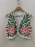 Suzani Embroidered Cotton Vest | Boho Floral Waistcoat | Handmade Ethnic Jacket | Sleeveless Bohemian Layer | Festival Boho Vest