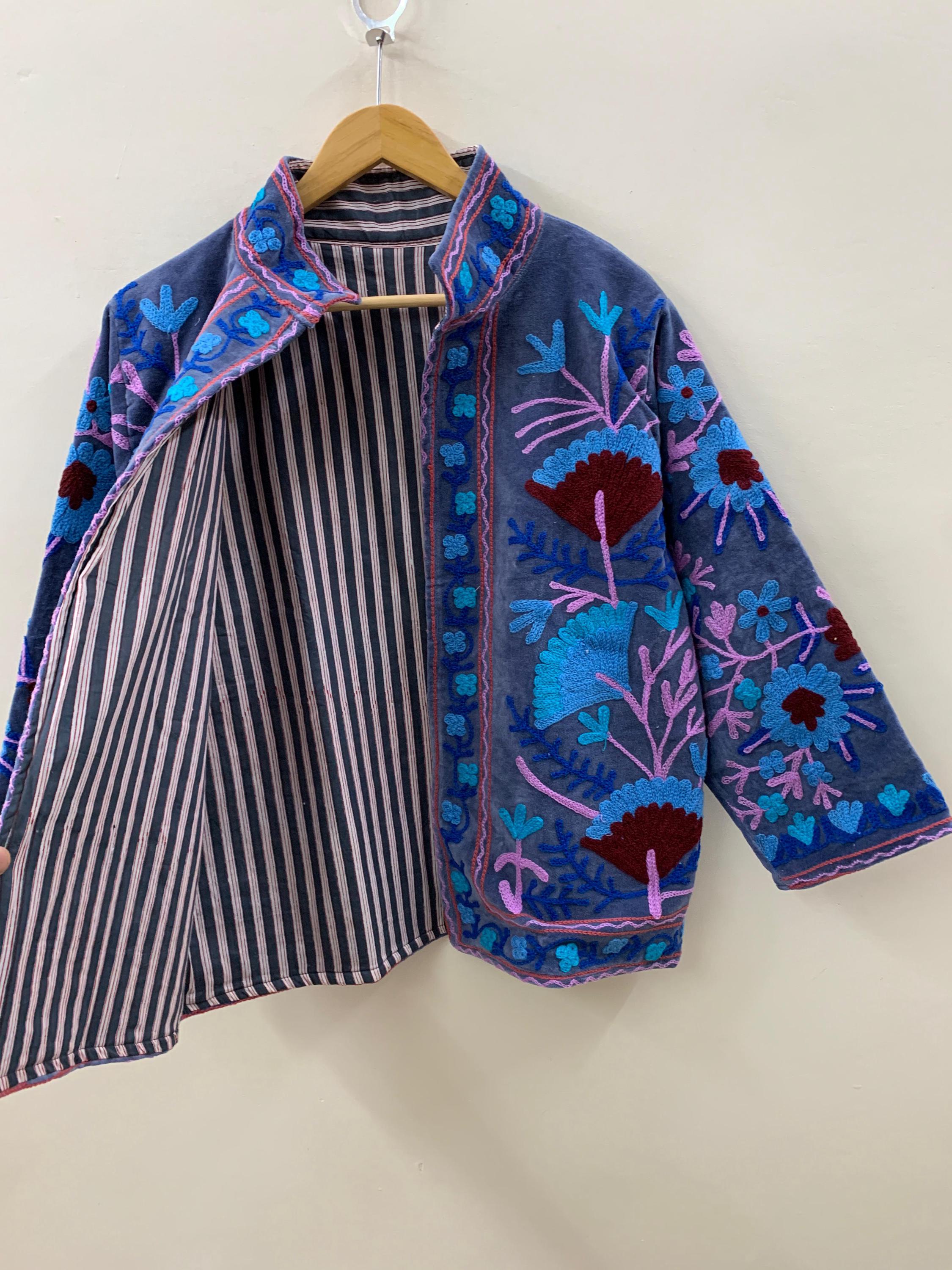 Suzani Embroidered Short Velvet Jacket | Boho Festival Handmade Coat |Ethnic Artisan Outerwear | Bohemian Velvet Jacket for Women |Gift Idea