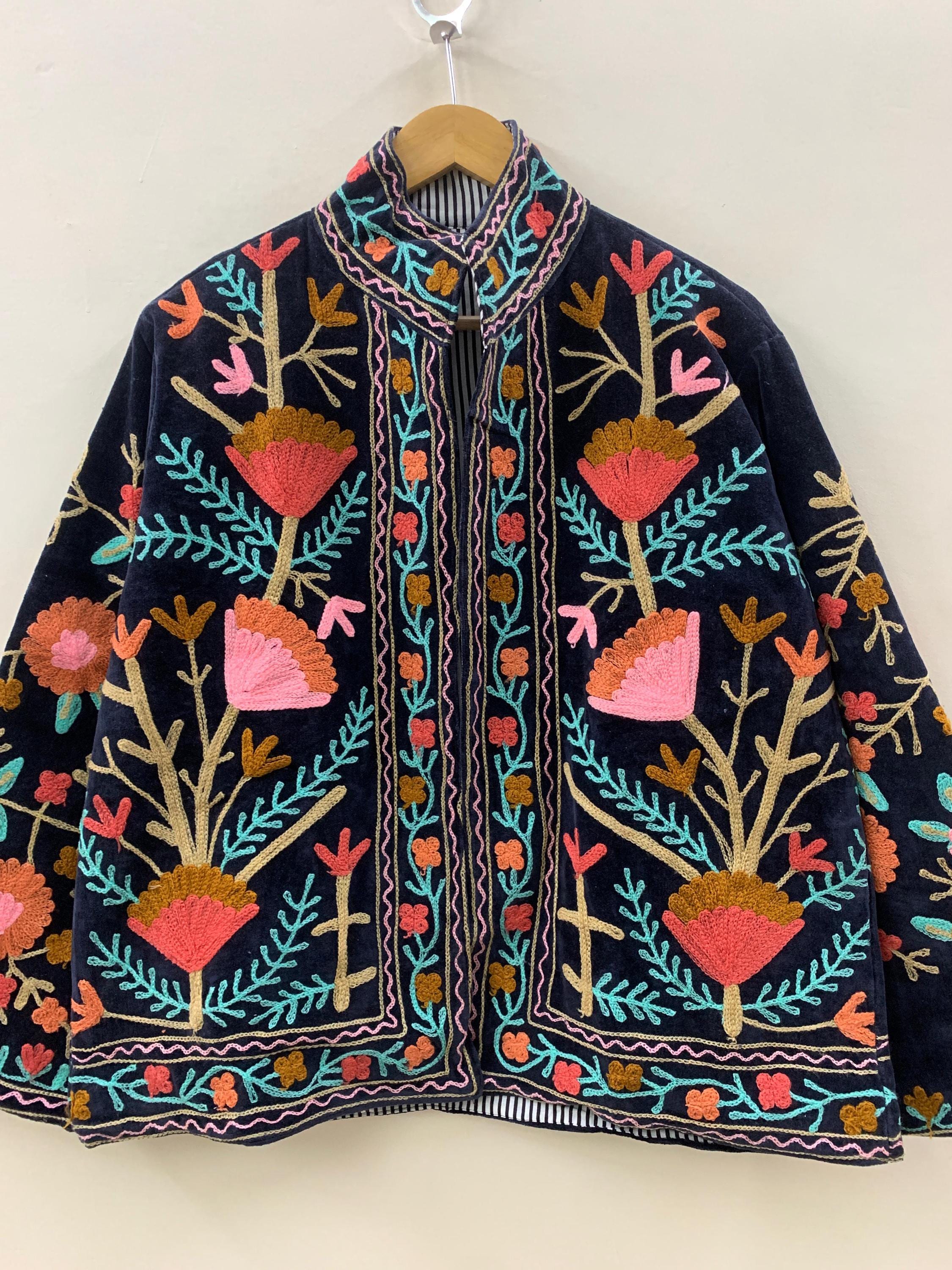 Suzani Velvet Short Jacket | Suzani Embroidery Jacket | Winter Wear Women's Jacket Coat | Suzani Coat | Gift For Her |Duster Indian Jacket