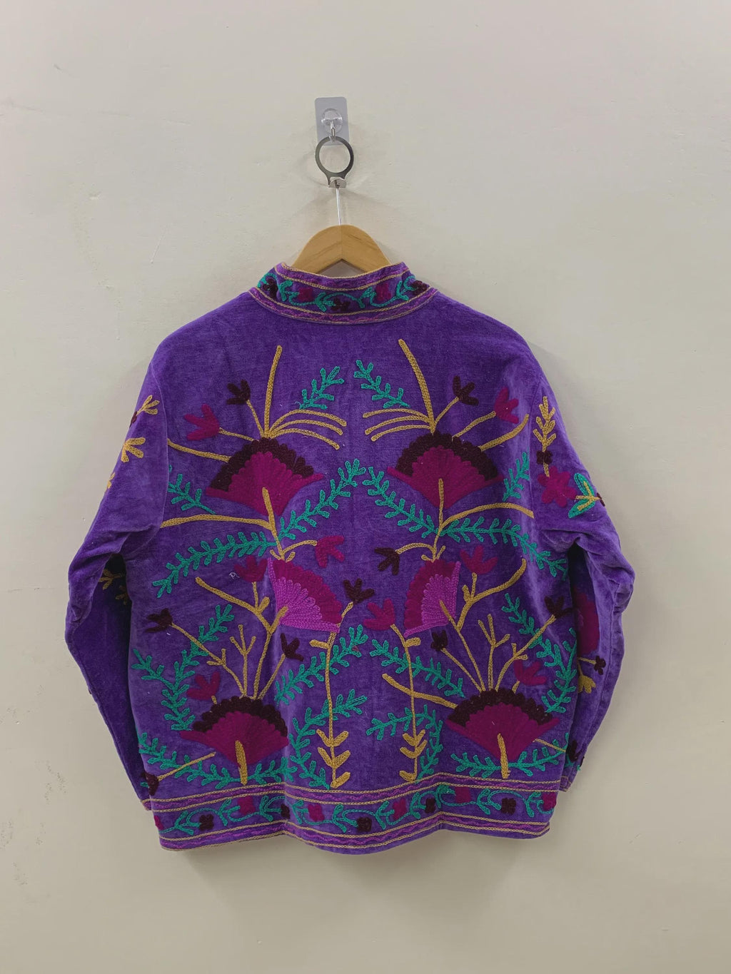 Purple Floral Suzani Embroidered Jacket | Kimono Women's Jacket | Embroidery Short Coat | Winter Coat | Street Style Coat | Gift For Her