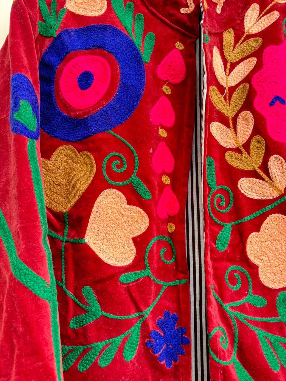Suzani Velvet Jacket Women | Embroidered Kimono Coat | Boho Vintage Jacket | Warm Winter Outerwear | Handmade Artisan Coat | Gift for Her