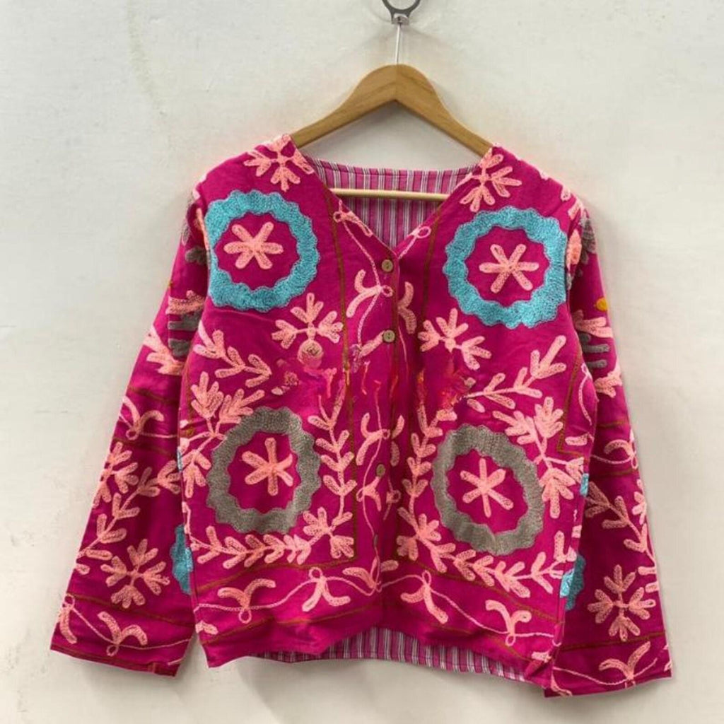 Indian Embroidered Velvet Jacket - Suzani Coat - Festival Bohemian Clothing - Handmade Vintage Style Suzani Jacket -Gift For Her