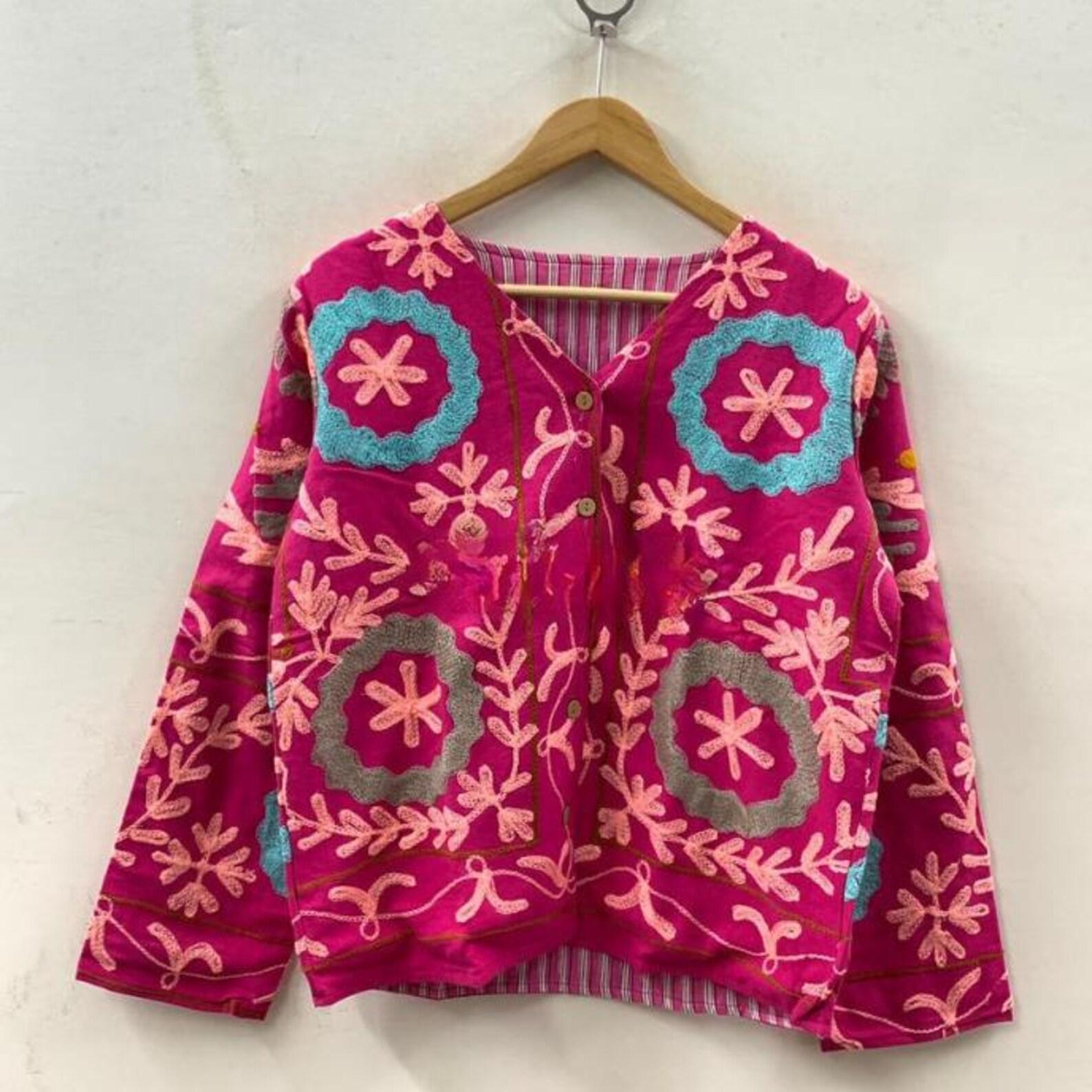 Indian Embroidered Velvet Jacket - Suzani Coat - Festival Bohemian Clothing - Handmade Vintage Style Suzani Jacket -Gift For Her