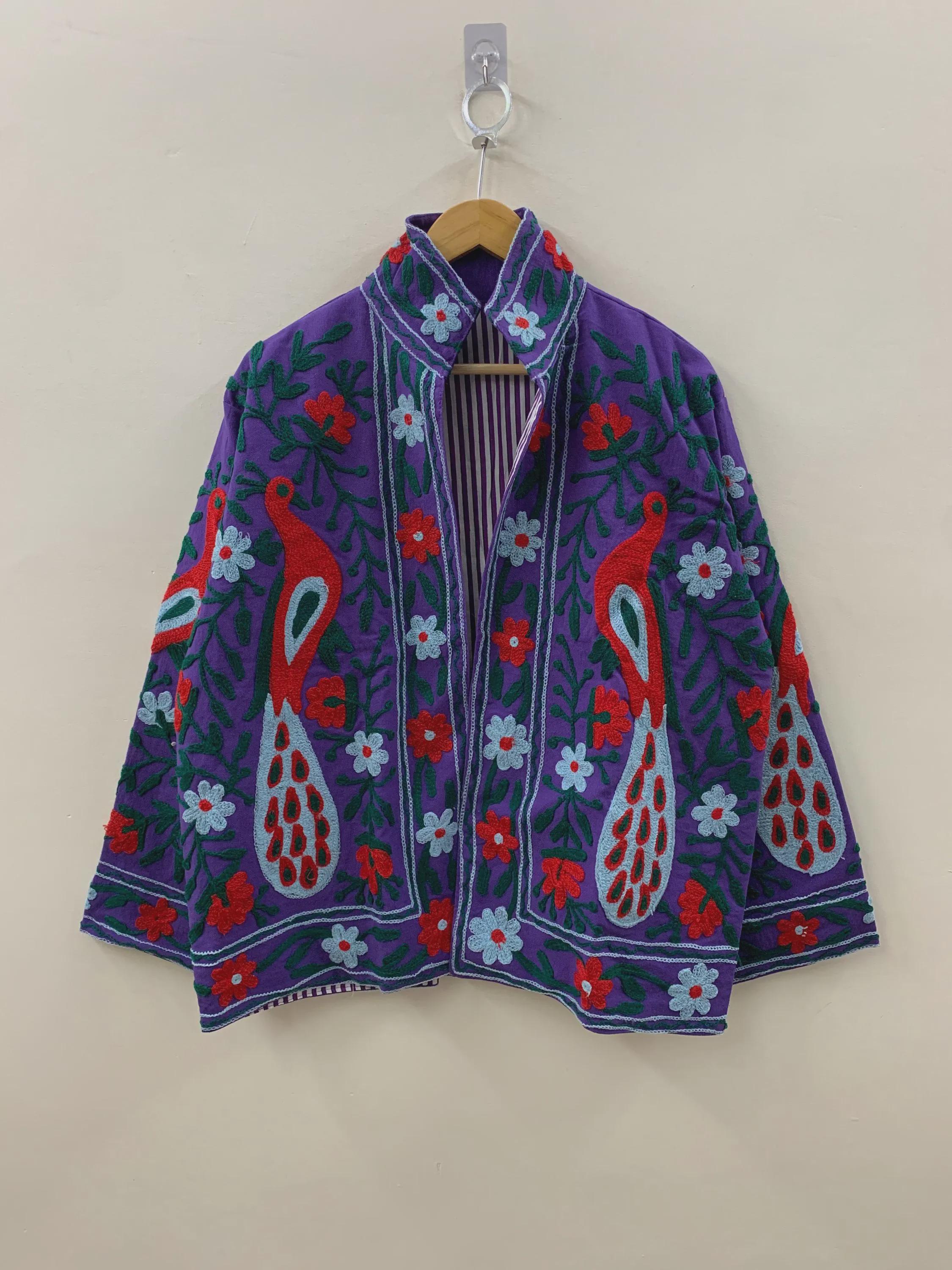Vintage Cotton Suzani Boho Embroidered Coat |Bomber Coat |Ethnic Floral Peacock Jacket |Colorful Festival Clothing |Bohemian Outerwear |Gift