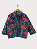 Velvet Suzani Jacket | Floral Embroidered Uzbek Handmade Coat | Boho Festival Outerwear | Vintage Bohemian Blazer | Gift for Her