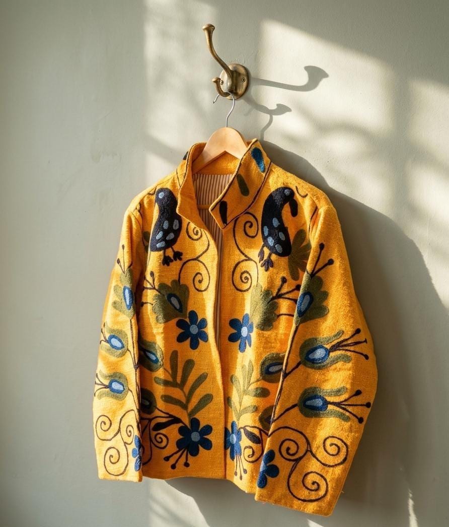Yellow Embroidered Suzani Short Velvet Jacket | Winter Coat | Short Jacket | Artisan Suzani Velvet Jacket | Gift For Her | Vintage Jacket
